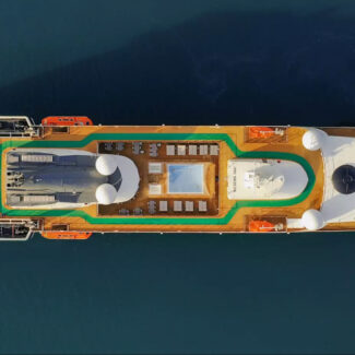 Aerial view of a cruise ship