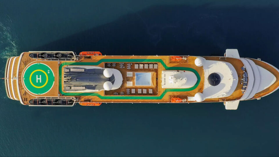 Aerial view of a cruise ship