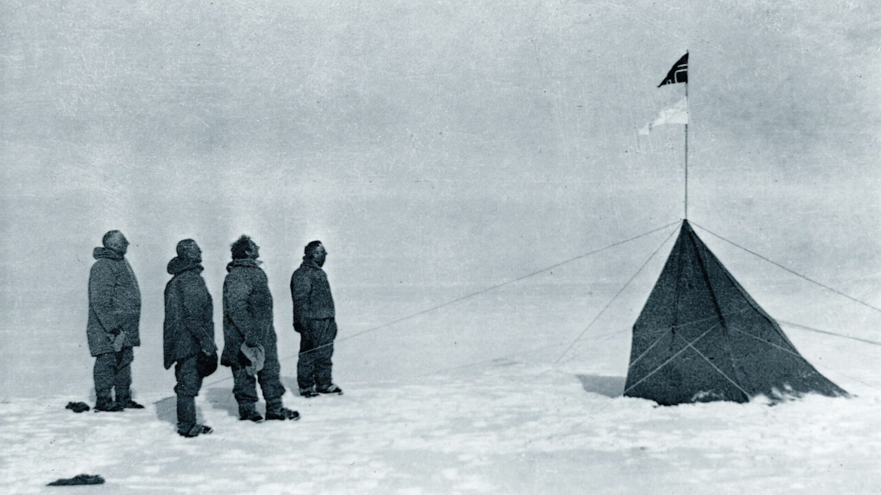 Amundsen's expedition team stand at the South Pole in December 1911