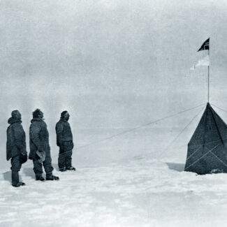 Amundsen's expedition team stand at the South Pole in December 1911