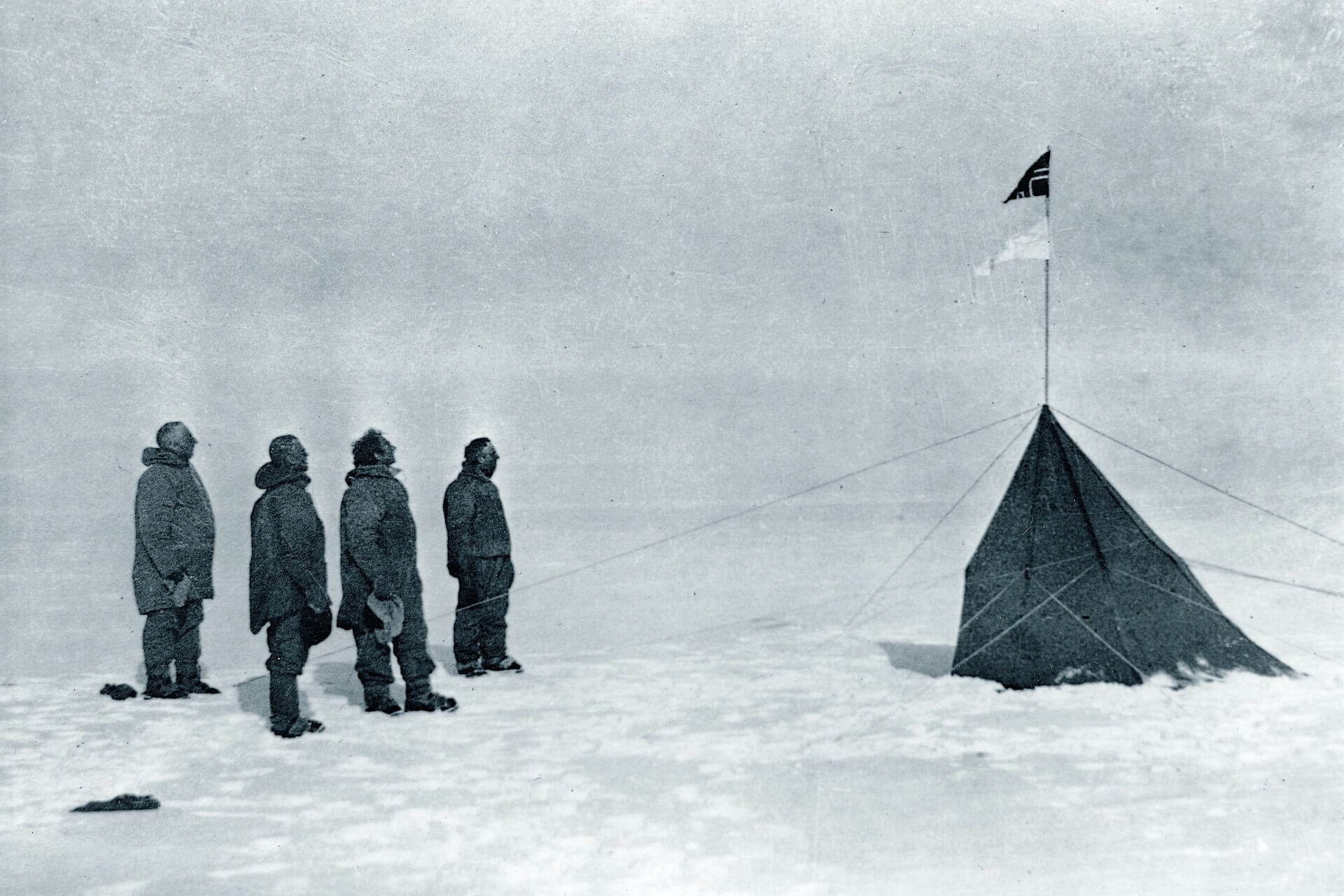 Amundsen's expedition team stand at the South Pole in December 1911