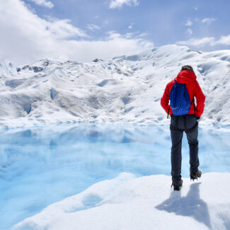 Man hiking on ice